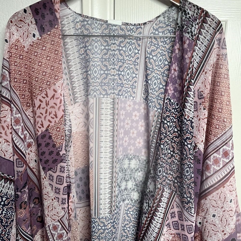 Womens 4XL‎ Boho Chiffon Kimono Duster Cardigan Beach Coverup Patchwork